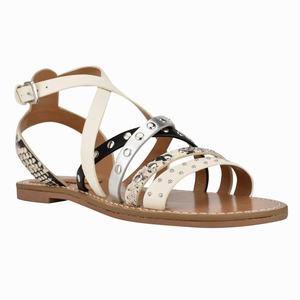 Nine West Cane Studded Platte Sandalen Beige/Wit/Zilver Nederland | ZRU-724509